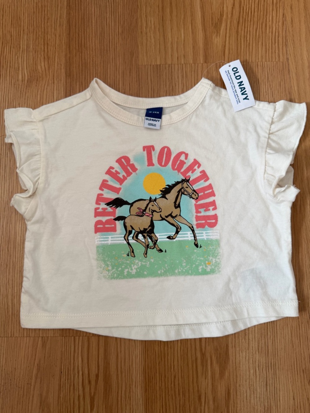 NWT Old Navy Ruffle Sleeve Horse Graphic Top Girls 18-24 months